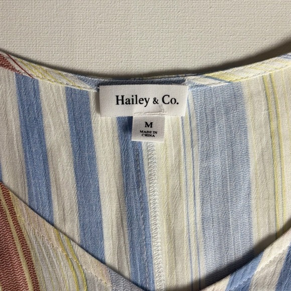 Hailey & Co Striped V Neck Smocked Waist Tiered Ruffle Dress Women's Sz M Boho - Picture 5 of 10